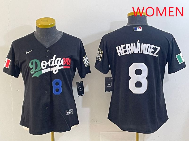 Women Los Angeles Dodgers #8 Hernandez Black Game 2025 Nike MLB Jersey style 4035